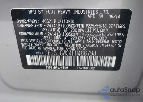 2015 Subaru Forester 2.0Xt Touring z USA, uszkodzony, nr VIN JF2SJGWC4FH466798